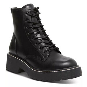 Black Combat Boots Lace Up Comfort Cushion Sole Women Size 10